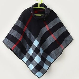 WOMEN'S PLAID PONCHO GIFT FOR HER- NAVY BLUE - ONE SIZE